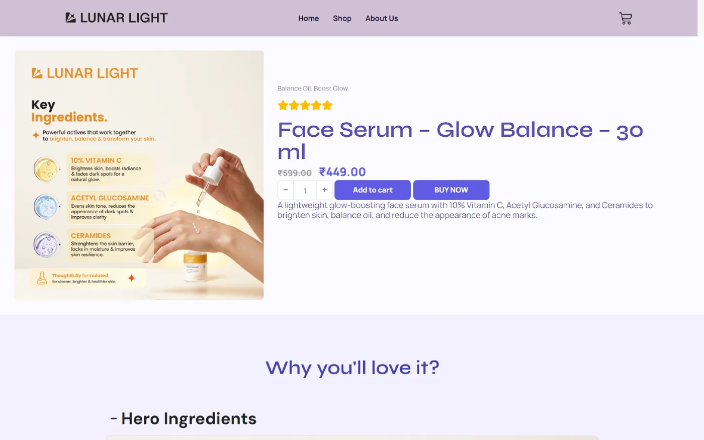Before: Product page: Face Serum